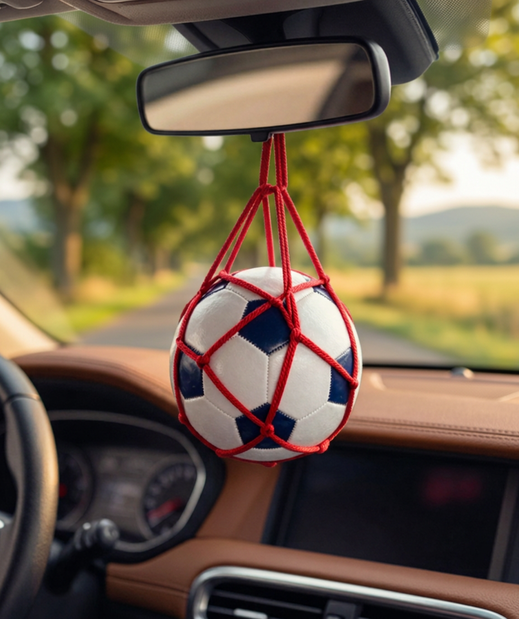 Miniature Soccer Ball Rearview Mirror Hanger with Colorful Nylon Netting
