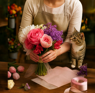 The Cat and Flower Arrangement