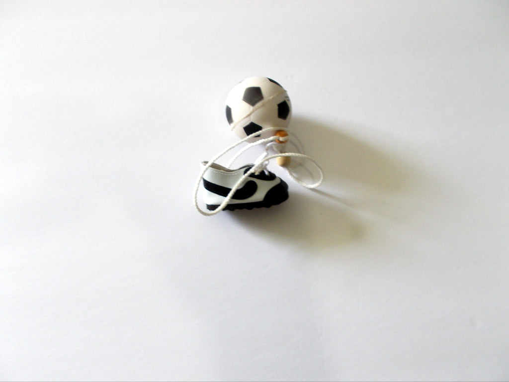 Miniature Soccer Ball with Car Mirror Hanger an Athlete's Shoe