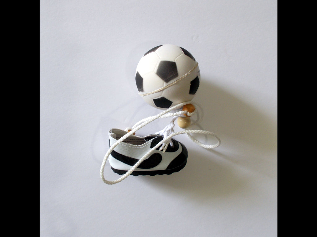 Miniature Soccer Ball with Car Mirror Hanger an Athlete's Shoe