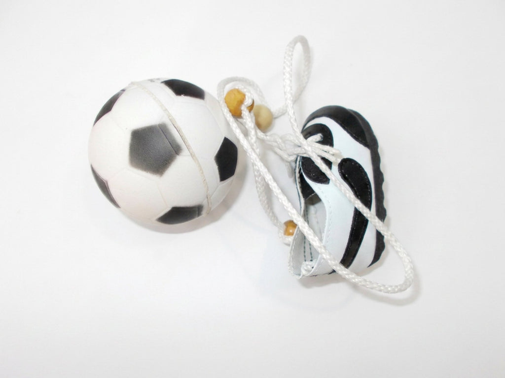 Miniature Soccer Ball with Car Mirror Hanger an Athlete's Shoe