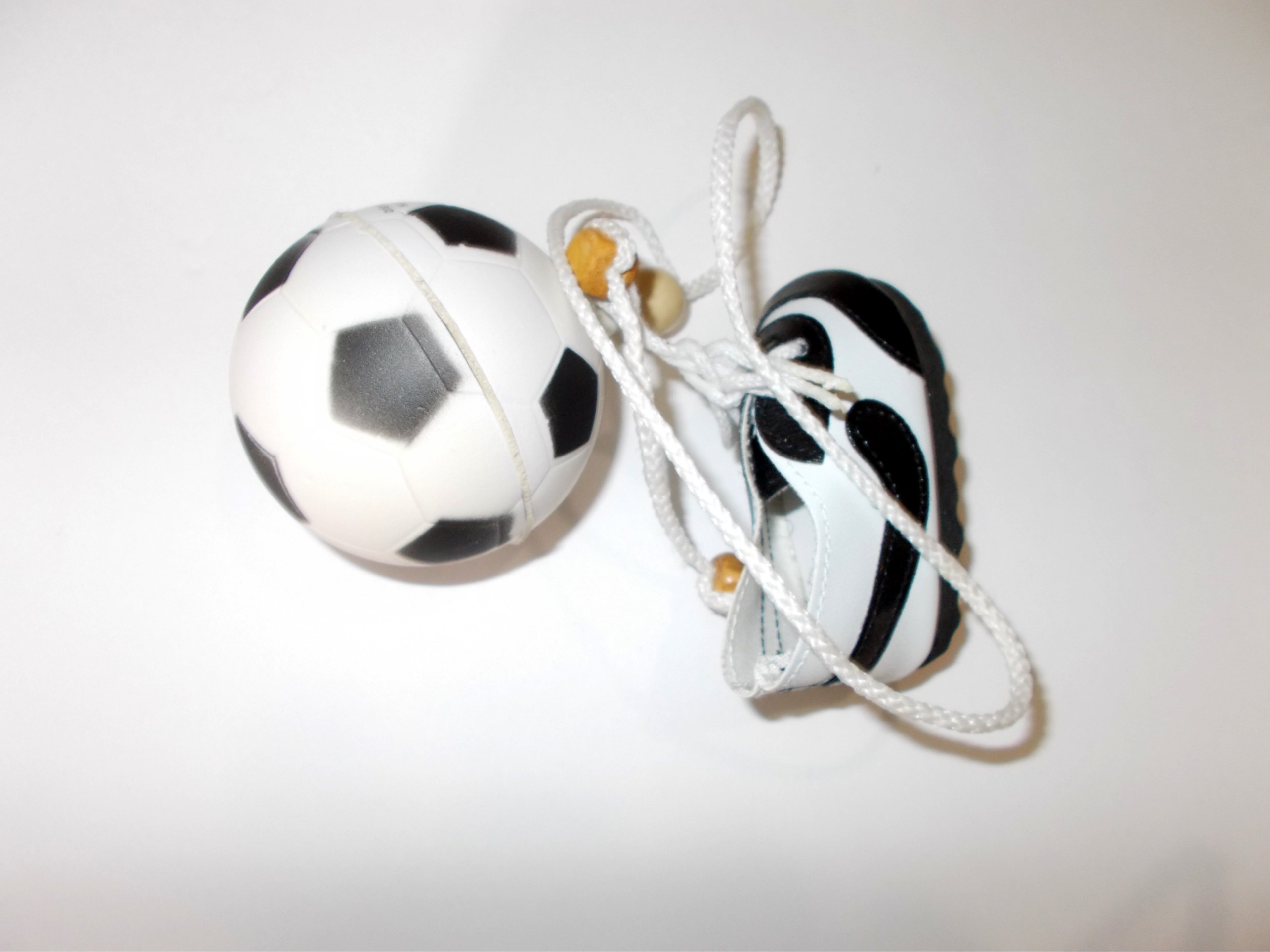 Miniature Sports Soccer Ball with an Athlete's Shoe and Hanger