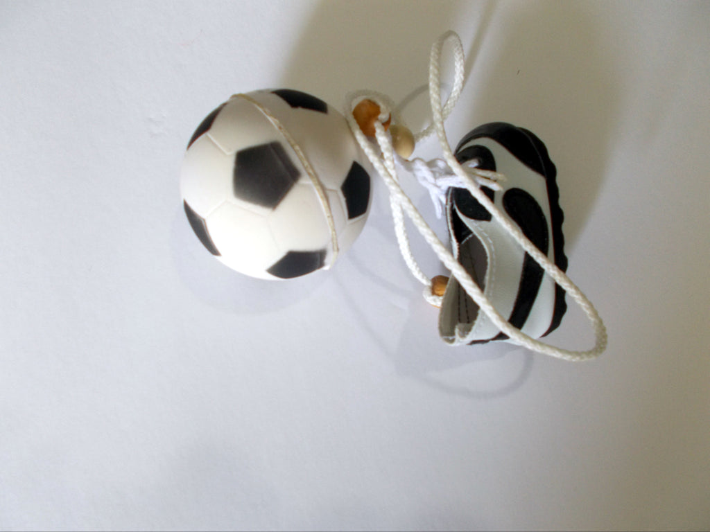 Miniature Soccer Ball with Car Mirror Hanger an Athlete's Shoe