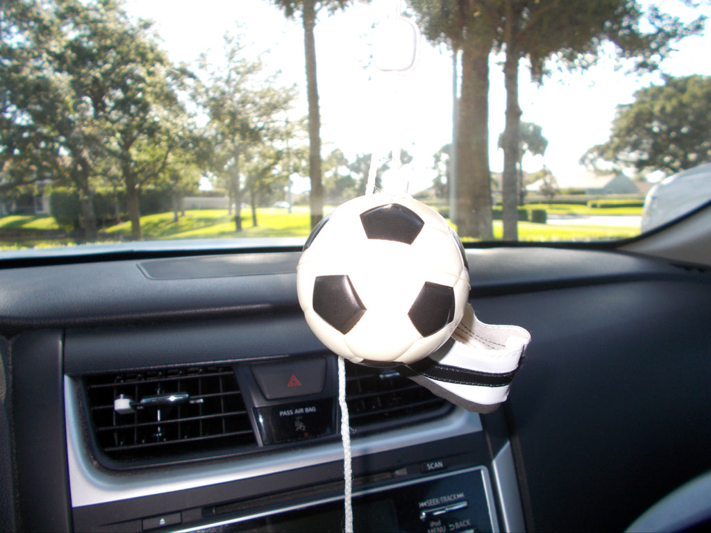 Miniature Soccer Ball with Car Mirror Hanger an Athlete's Shoe