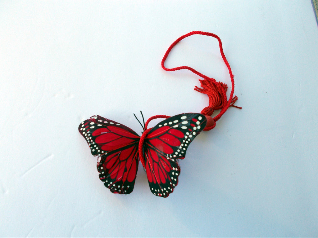 Monarch Butterfly Rearview Mirror Hanger with Beads & Tassel