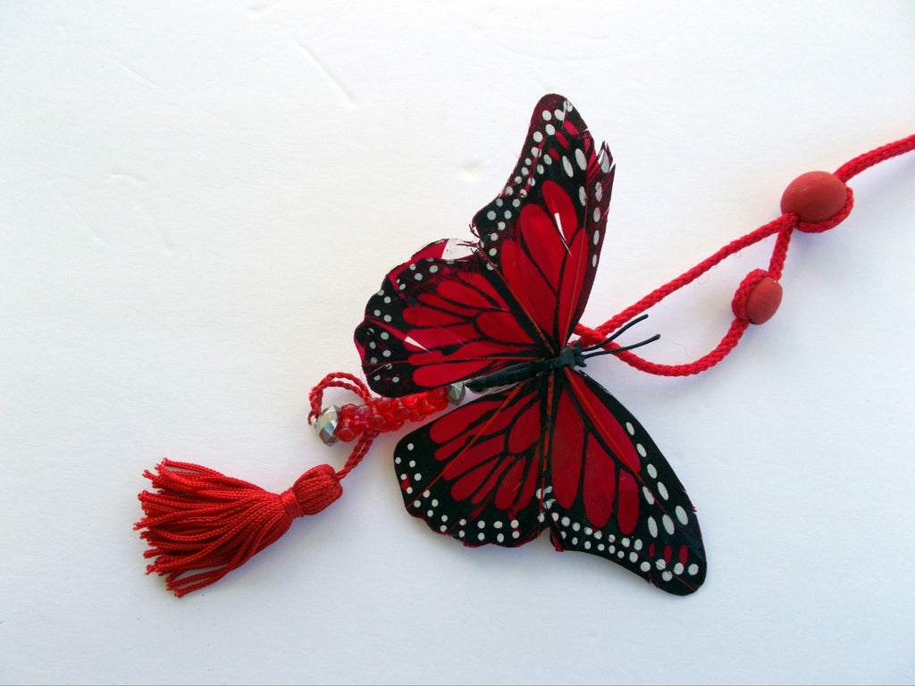 Monarch Butterfly Rearview Mirror Hanger with Beads & Tassel