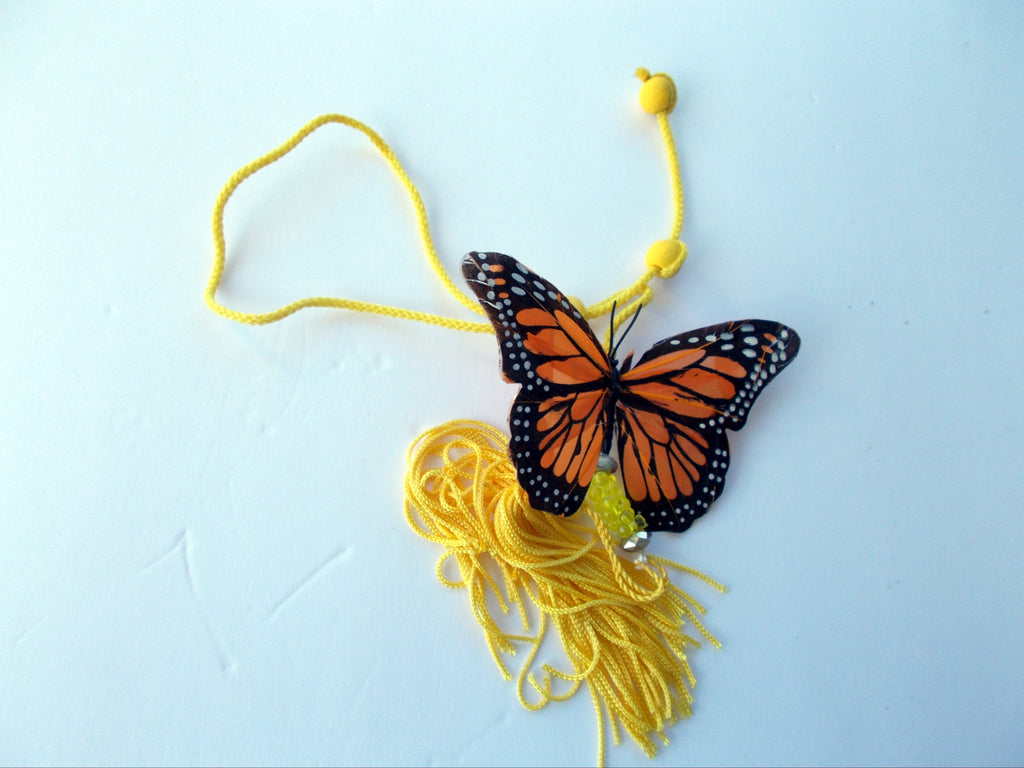 Monarch Butterfly Rearview Mirror Hanger with Beads & Tassel