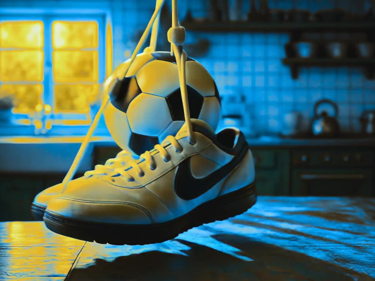 Miniature Soccer Ball with Car Mirror Hanger an Athlete's Shoe